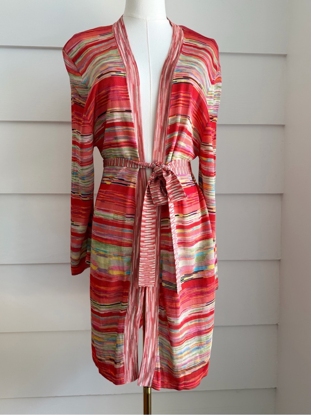 Vibrant Knit Belted Cardigan Sweater Missoni Style by Dana Buchman size XL - Picture 6 of 6